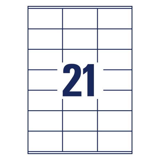 Stansetegning enkeltark A4, Artikkel: 3481, universaletiketter, format: 70 x 41 mm, 21 etiketter/ark.
