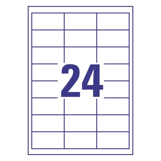 Stansekning enkeltark A4, Artikkel: 3658-10, Etiketter, Hjemmekontor, Liten pakke, Format: 64,6 x 33,8 mm, 24 etiketter/ark.