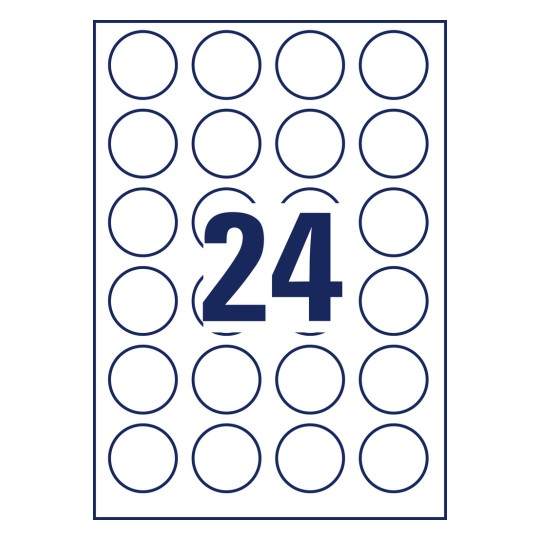 Stansemal enkelark A4, Artikkel: 5080, Runde etiketter, avtagbare, Format: ⌀ 40 mm, 24 etiketter/ark