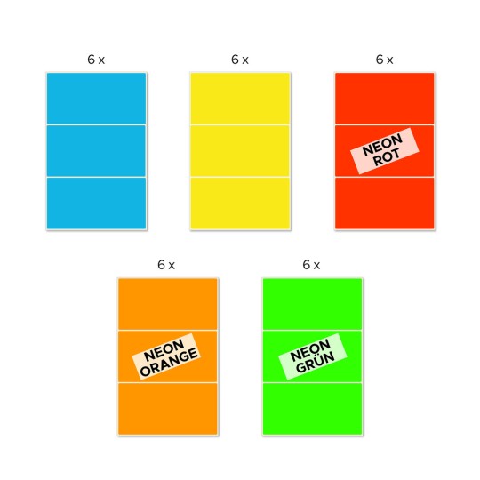 Illustrasjon enkeltark, artikkel: 51046, Fargede etiketter, Format: 98 x 51 mm, 3 etiketter/ark?