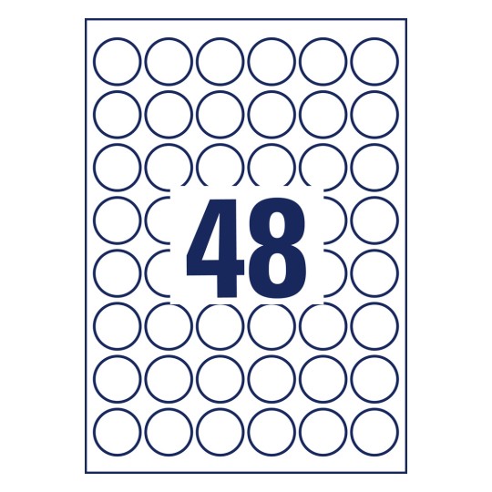 Stansemal enkeltark A4, Artikkel: 6223-10, Runde etiketter, Format: ⌀ 30 mm, 48 etiketter/ark.