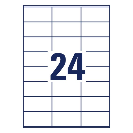 Stansemal Enkelark A4, Artikkel: 6602, Universale etiketter, Format: 70 x 36 mm, 24 etiketter/ark.
