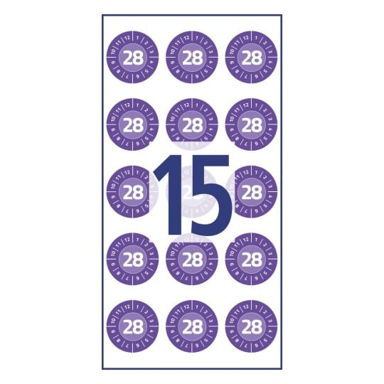 Bildet viser flere sirkulære ikoner som viser tallet 28, plassert i et rutenettformat, med et stort tall 15 i sentrum, som sannsynligvis representerer et nedtelling- eller timer-tema.