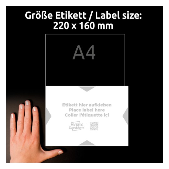 Størrelsessammenligning med hånd, artikkel: 8003-5, ett ark bæreetiketter, format: 220 x 160 mm, farge: hvit, lysegrå?