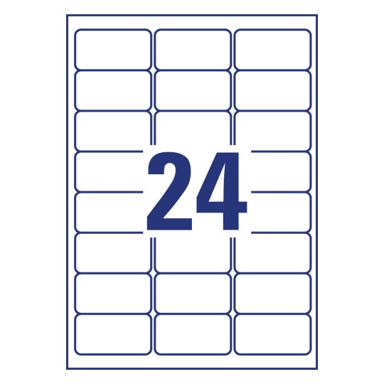 Stansemal enkeltark A4, Artikkel: L4773REV-20, Værbestandige etiketter, avtagbar, Format: 63,5 x 33,9 mm, 24 etiketter/ark.