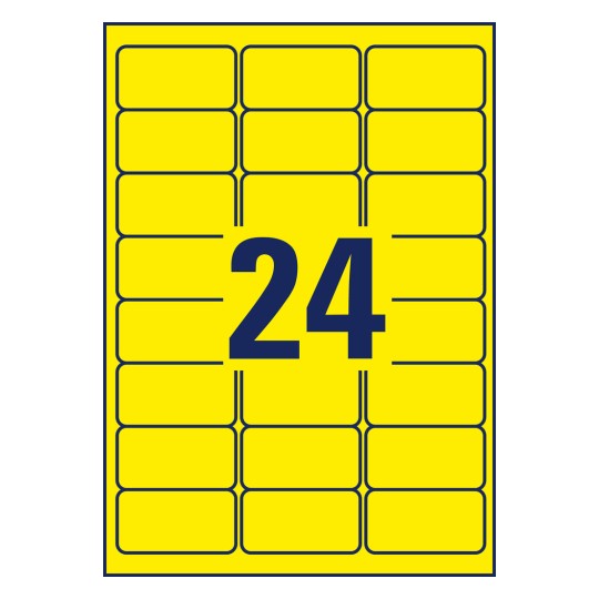 Stansemal enkeltark A4, Artikkel: L6035-20, Fargede etiketter, avtagbare, Format: 63,5 x 33,9 mm, 24 etiketter/ark.