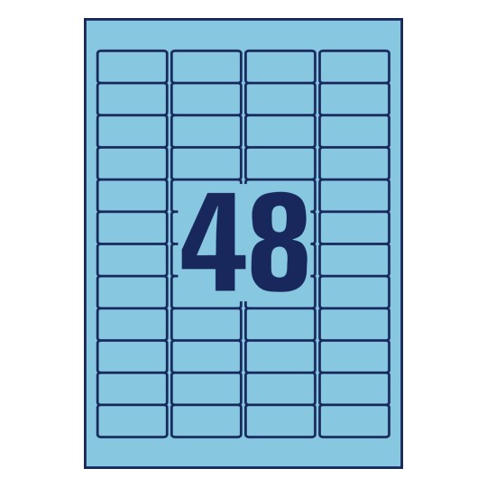 Stansemal enkeltark A4, artikkel: L6039-20, fargede etiketter, avtakbare, format: 45,7 x 21,2 mm, 48 etiketter/ark.