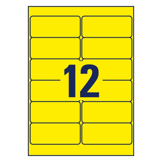 Stansemal enkeltark A4, Artikkel: L6107-20, Værbestandige folieetiketter, Format: 99,1 x 42,3 mm, 12 etiketter/ark.