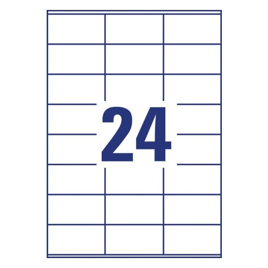 Stansetegning enkeltark A4, Artikkel: L7180-100, Format: 70 x 36 mm, 24 etiketter/ark.