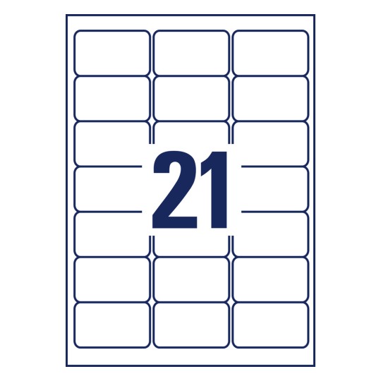 Stanse-tegning enkeltark A4, Artikkel: L7560-25, Adresseetiketter, Format: 63,5 x 38,1 mm, 21 etiketter/ark.