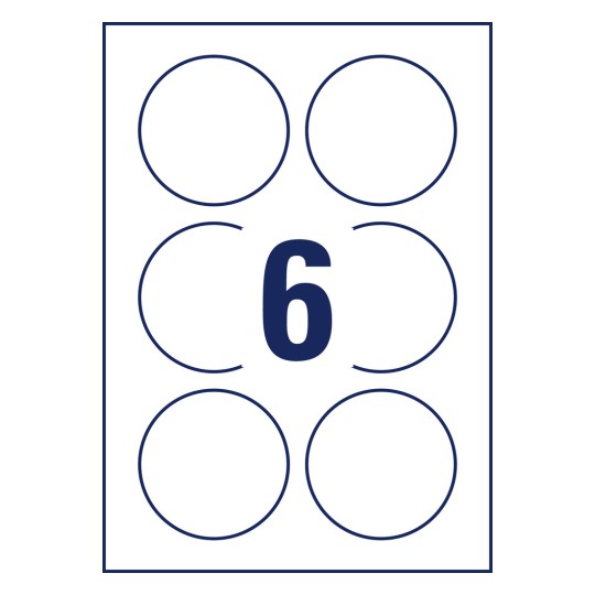 Stansetegning, enkeltark A4, Artikkel: L7788-25, transparente etiketter, format: ⌀ 80 mm, 6 etiketter/ark.