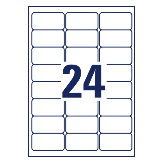 Stanseksempel enkeltark A4, Artikkel: L7912-10, Ultra-resistente folieetiketter, Format: 63,5 x 33,9 mm, 24 etiketter/ark.