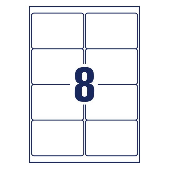 Stansetegning enkeltark A4, Artikkel: L7993-25, Forsendelsesetiketter, Format: 99,1 x 67,7 mm, 8 etiketter/ark.