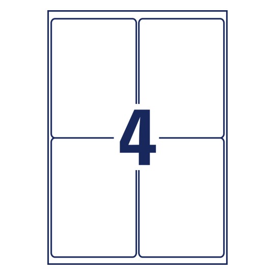 Stansetegning enkeltark A4, Artikkel: L7994-25, Forsendelsesetiketter, Format: 99,1 x 139 mm, 4 etiketter/ark.