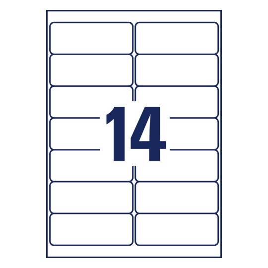 Stansemal enkeltark A4, Artikkel: LR7163-100, Resirkulerte adresseetiketter, Format: 99,1 x 38,1 mm, 14 etiketter/ark