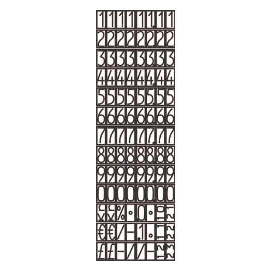 Illustrasjon Symbologjennomgang, Artikkel: PL1/8, Prisetiketteringsmaskin, 1-linjers, Format: 165 x 280 x 75 mm