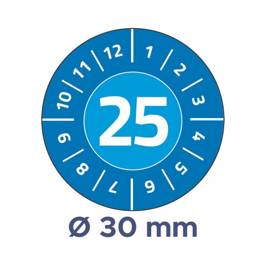 Bildet viser en sirkelformet måler med tallet 25 tydelig vist i midten, omgitt av tall fra 1 til 12 og ekstra markeringer. Under sirkelen står teksten 'Ø 30 mm'.