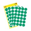 Pakningsillustrasjon med etikettark: Avery Zweckform Markeringspunkter, Artikkel: 3006, Format: ⌀ 18 mm, Innhold: 96 markeringspunkter / 4 ark, 24 markeringspunkter/ark.