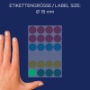 Størrelsessammenligning med hånd, Artikkel: 3089, ett ark med markeringspunkter, Format: ⌀ 18 mm, Farge: Flerfarget?