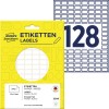 Pakningsbilde med etikettark: Avery Zweckform universaletiketter, Artikkel: 3306, Format: 13 x 8 mm, Innhold: 3 712 etiketter / 29 ark, 128 etiketter/ark.