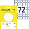 Pakningsbilde med etikettsark: Avery Zweckform Universaletiketter, Artikkel: 3312, Format: 18 x 12 mm, Innhold: 1.800 etiketter / 25 ark, 72 etiketter/ark.