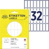 Forpakningsbilde med etikettsark: Avery Zweckform flerbruksetiketter, Artikkel: 3323, Format: 38 x 14 mm, Innhold: 928 etiketter / 29 ark, 32 etiketter/ark