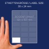 Størrelsessammenligning med hånd, artikkel: 3325, et ark med flerbruks-etiketter, format: 38 x 24 mm, farge: hvit.