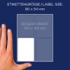 Størrelsessammenligning med hånd, artikkel: 3330, ett ark med flerbruksetiketter, format: 80 x 54 mm, farge: hvit?