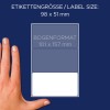 Størrelsessammenligning med hånd, artikkel: 3331, ett ark flerbruksetiketter, format: 98 x 51 mm, farge: Hvit.