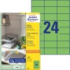 Pakningsbilde med etikettsark: Avery Zweckform Fargede etiketter, Artikkel: 3450, Format: 70 x 37 mm, Skriverkompatibilitet: Inkjet, laser s/hv, fargelaser, Innhold: 2.400 etiketter / 100 ark, 24 etiketter/ark.