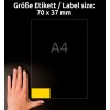 Størrelsessammenligning med hånd, Artikkel: 3451, ett ark fargede etiketter, Format: 70 x 37 mm, Farge: Gul?