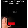Størrelsessammenligning med hånd, Artikkel: 3452, ett ark Fargede etiketter, Format: 105 x 37 mm, Farge: Rød?
