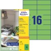 Pakningsbilde med etikettark: Avery Zweckform Fargede etiketter, Artikkel: 3454, Format: 105 x 37 mm, Trykkegnethet: Inkjet, Laser s/h, Fargelaser, Innhold: 1.600 etiketter / 100 ark, 16 etiketter/ark.