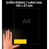 Størrelsessammenligning med hånd, artikkel: 3455, ett ark fargede etiketter, format: 105 x 37 mm, farge: gul.