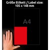 Størrelsessammenligning med hånd, Artikkel: 3456, ett ark med fargede etiketter, Format: 105 x 148 mm, Farge: Rød?