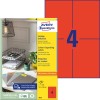 Pakningsbilde med etikettark: Avery Zweckform Fargede etiketter, Artikkel: 3456, Format: 105 x 148 mm, Skriveegnethet: Inkjet, Laser s/h, Fargelaser, Innhold: 400 etiketter / 100 ark, 4 etiketter/ark.