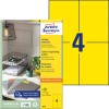 Pakkebilde med etikettark: Avery Zweckform fargede etiketter, Artikkel: 3459, Format: 105 x 148 mm, Utskriftskompatibilitet: Inkjet, Laser s/h, Fargelaser, Innhold: 400 etiketter / 100 ark, 4 etiketter/ark.