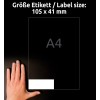 Størrelsessammenligning med hånd, artikkel: 3477, ett ark universaletiketter, format: 105 x 41 mm, farge: hvit.