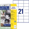 Pakkebilde med etikettark: Avery Zweckform etiketter, hjemmekontor, liten pakke, artikkel: 3481-10, format: 70 x 41 mm, utskriftsegnethet: inkjet, laser s/hv, fargelaser, innhold: 210 etiketter / 10 ark, 21 etiketter/ark.