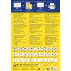 Bildet viser en guide for design og utskrift av etiketter, som presenterer unike teknologier, funksjoner og ulike etikettformater med instruksjoner på flere språk.