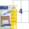 Pakningsbilde med etikettark: Avery Zweckform universal-etiketter, artikkel: 3483, format: 105 x 148 mm, egnet for utskrift: Inkjet, laser s/hv, fargelaser, innhold: 400 etiketter / 100 ark, 4 etiketter/ark.