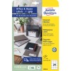 Pakningsillustrasjon: Avery Zweckform universaletiketter, permanent klebende, artikkel: 3658-10, format: 64,6 x 33,8 mm, skriverkompatibilitet: blekkskriver, laser s/hv, fargelaser, innhold: 240 etiketter / 10 ark, 24 etiketter/ark.