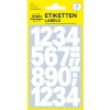 Pakkebilde: Avery Zweckform bokstaver og tall, Artikkel: 3787, Format: 85 x 160 mm, Innhold: 28 klistremerker / 2 ark, 14 klistremerker/ark.