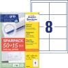 Forpakningsbilde med etikettark: Avery Zweckform universaletiketter, Artikkel: 4782-65, Format: 97 x 67,7 mm, Utskriftsegnet: Inkjet, svart-hvitt laser, fargelaser, Innhold: 520 etiketter / 65 ark, 8 etiketter/ark.