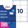 Pakningsbilde med ark: Avery Zweckform navneskilt med kombiklemme, Artikkel: 4820, Format: 90 x 54 mm, Utskriftskompatibilitet: Inkjet, Fargelaser, Svart/hvitt laser, Kopimaskiner, Innhold: 50 navneskilt / 50 innstikkort / 5 ark.