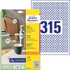 Pakningsbilde med etikettsark: Avery Zweckform Runde Etiketten, Artikkel: 6221-10, Format: ⌀ 10 mm, Trykkegnethet: Inkjet, Laser s/hv, Fargelaser, Innhold: 3.150 etiketter / 10 ark, 315 etiketter/ark.