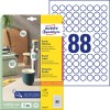 Pakkebilde med etikettark: Avery Zweckform Runde Etiketten, Artikkel: 6222-10, Format: ⌀ 20 mm, Utskriftsegnet: Inkjet, Laser s/h, fargelaser, Innhold: 880 etiketter / 10 ark, 88 etiketter/ark.