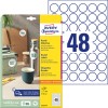 Pakningsbilde med etikettark: Avery Zweckform Runde Etiketten, Artikkel: 6223-10, Format: ⌀ 30 mm, Egnet for printer: Inkjet, Laser s/h, Fargelaser, Innhold: 480 etiketter / 10 ark, 48 etiketter/ark.