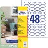 Pakningsbilde med etikettark: Avery Zweckform Ovale Etiketter, Artikkel: 6241-10, Format: 40 x 20 mm, Skriveegnethet: Inkjet, S/H laser, farge-laser, Innhold: 480 etiketter / 10 ark, 48 etiketter/ark