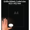 Størrelsesammenligning med hånd, artikkel: 6242-10, ett ark ovale etiketter, format: 63,5 x 42,3 mm, farge: hvit.
